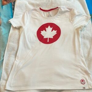 White T-Shirt with Red Maple Leaf Logo